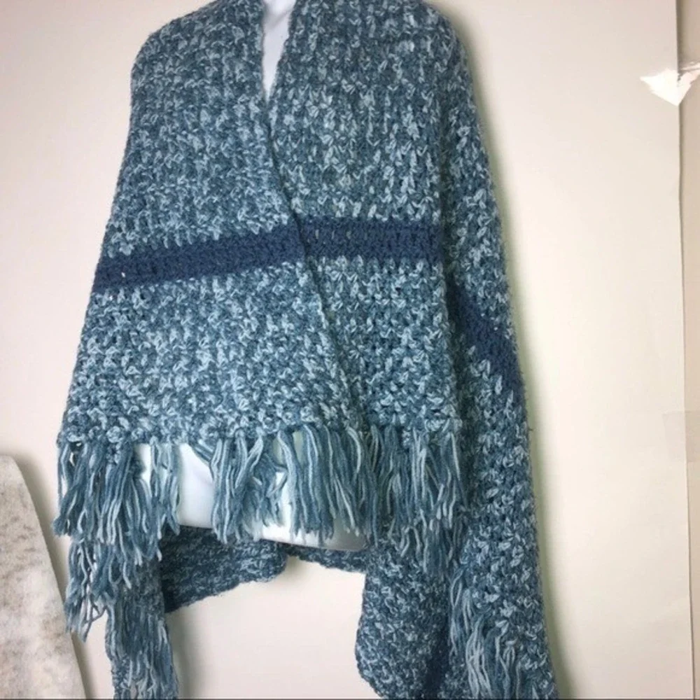 Crochet Blue Throw Blanket‎ Hand Made